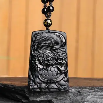 

Koraba Fine Jewelry Natural Obsidian Dragon and Phoenix Necklace Pendant Fashion Lucky Amulet Hot Free Shipping