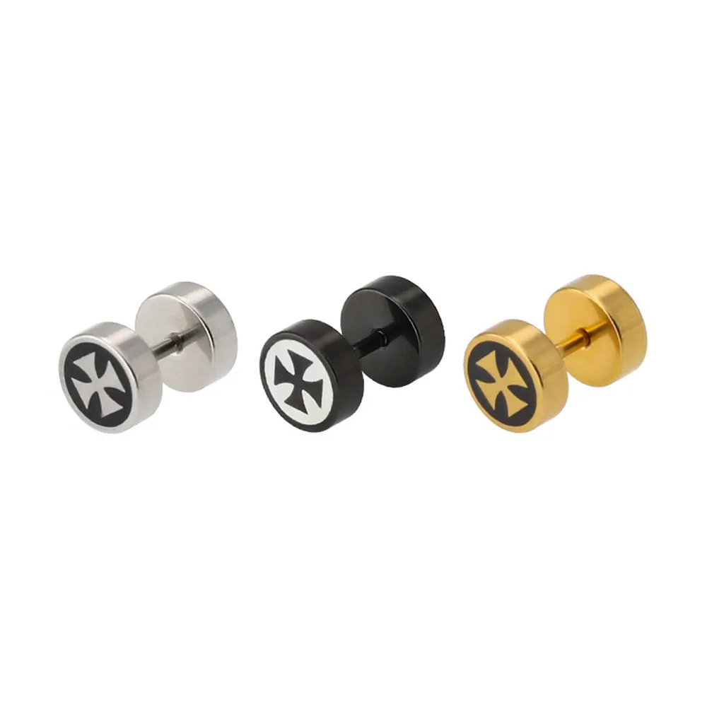 

Korean trendy earrings for men simple barbell cross piercing stainless steel earrings stud women fashion jewelry accessories