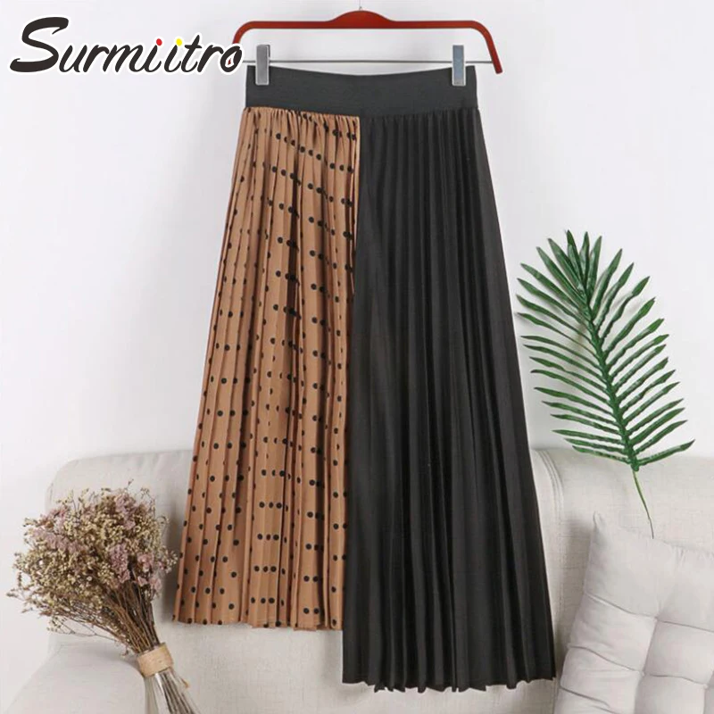 

Surmiitro Patchwork Dot Skirt Women 2019 Spring Autumn Midi Long Fashion Korean Irregular High Waist Pleated School Skirt Female