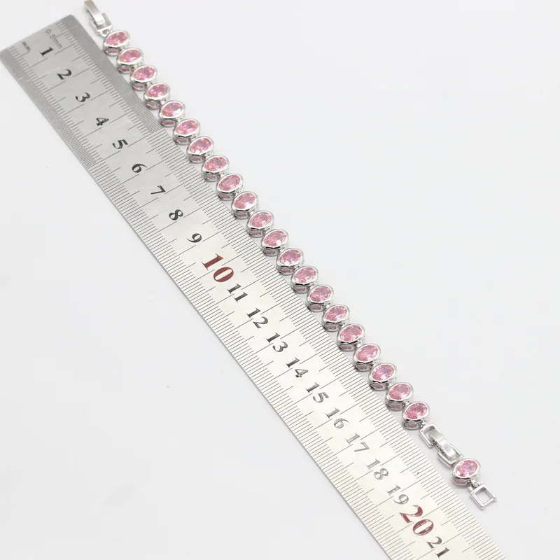 Розовый Кубический Цирконий 925 серебряные ювелирные наборы для женщин браслет серьги ожерелье кулон кольца Рождественский подарок коробка