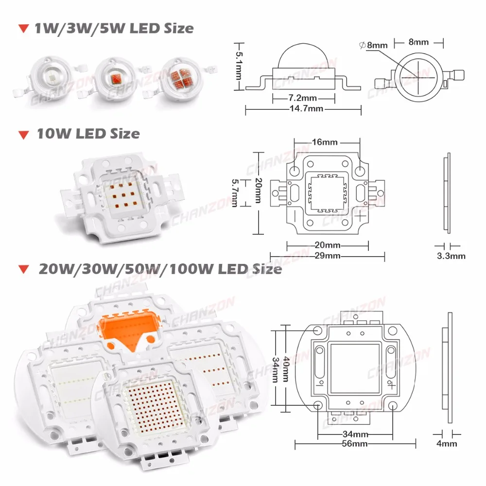  High Power LED Chip Full Spectrum Grow Light Lamp 1W 3W 5W 10W 20W 30W 50W 100W 380nm - 840nm COB B - 32795576298