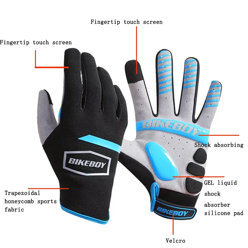  Spring  Full Finger Touch Screen Bicycle  Gloves MTB Sport Shockproof Cycling Gloves GEL Liquid Shock Bike Gloves 