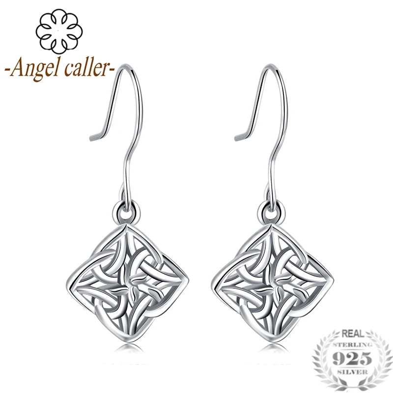 

Angel Caller 925 Silver Drop Earring Luck Celtics Knot Decorative pattern Vintage Earring Birthday Gift for Women Fine Jewelry