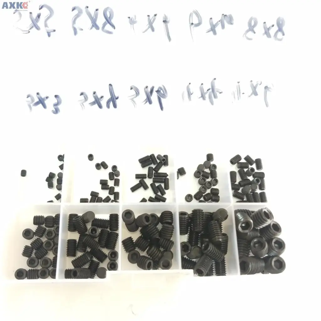 

AXK 200Pcs Allen Head Socket Hex Set Grub Screw Assortment Cup Point Stainless Steel M3/M4/M5/M6/M8 With Plastic Box
