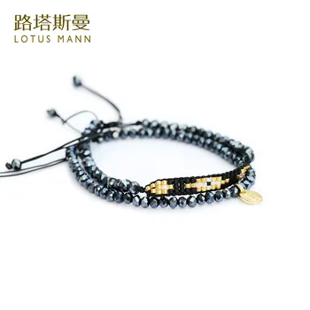 

Lotus Mann Black bile color crystal color matching weave a group two bracelets Qiu dong with Europe and the United States