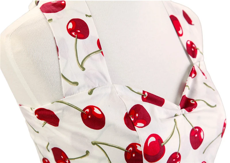Kostlish 1950s Hepburn Style Women Summer Dress Cotton Halter Cherry Print Vintage Dress Women 2017 Tunic Party Dresses Sundress (8)