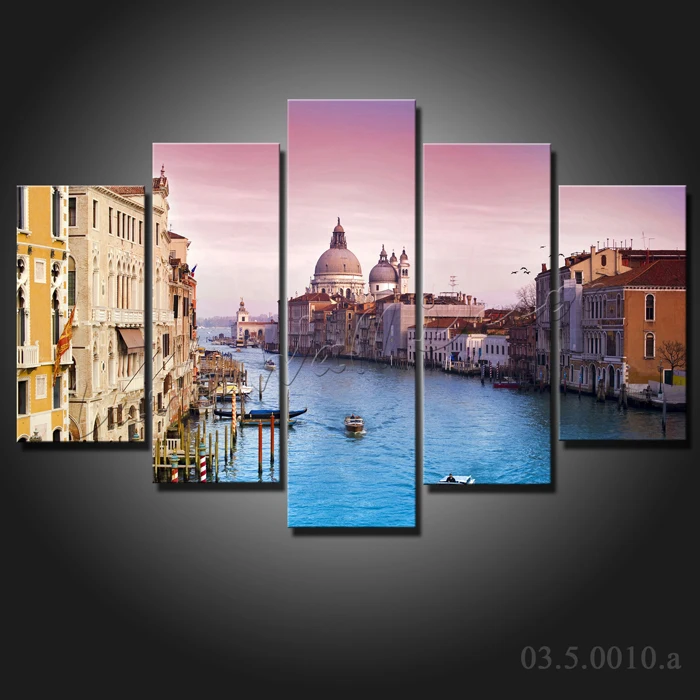 NO FRAME CANVAS ONLY 5 pieces 150x100cm large painting Italy city