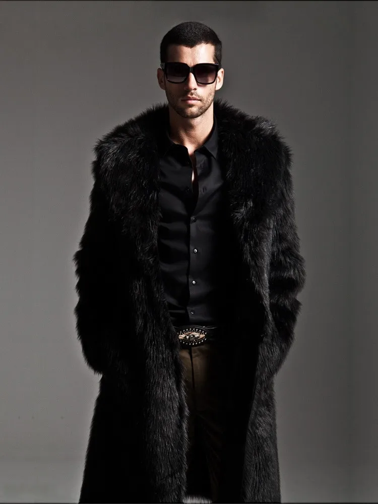 New 2018 winter men faux fur coat Black long section fashion winter warm fur coats Rabbit Turn-down Collar trends fur jacket genuine leather bomber jackets