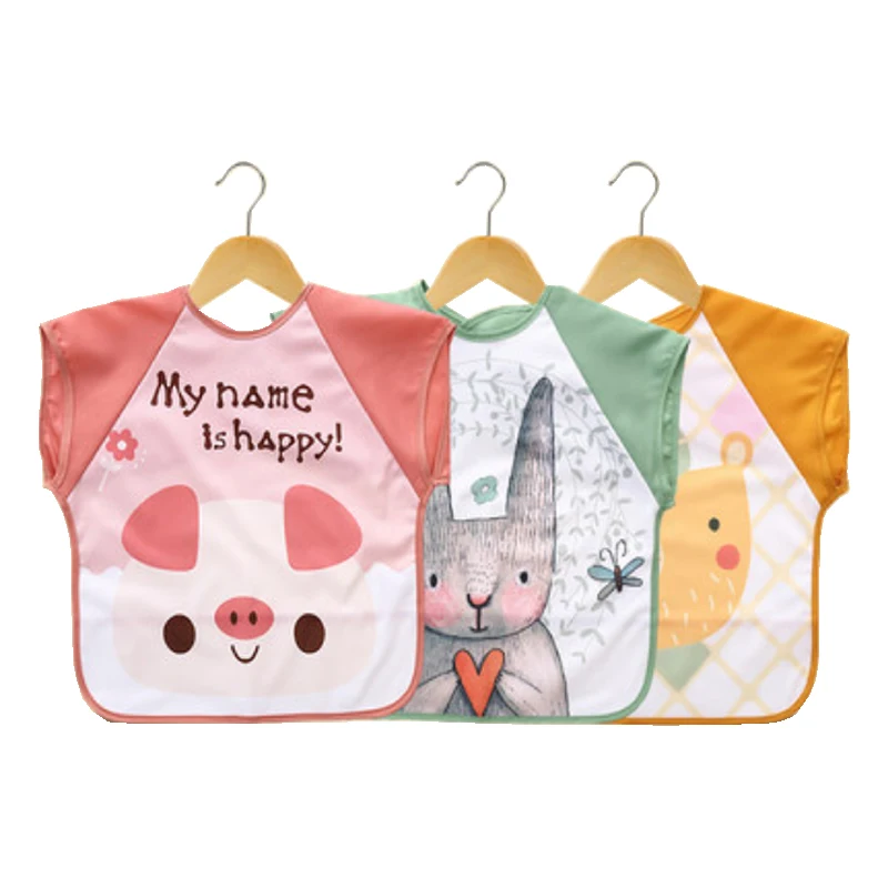 Short sleeve Cartoon Baby Bibs Summer Apron Adjustable Burp Cloths Feeding Baby Accessories Stuff Cute Animals bavoir toddler
