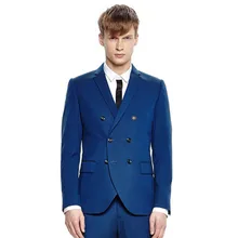 new Men’s suits handsome men fall slim suits Retro Blue Suit Jacket slim tide Wedding Suits PromFormBridegroom ( jacket + pants)