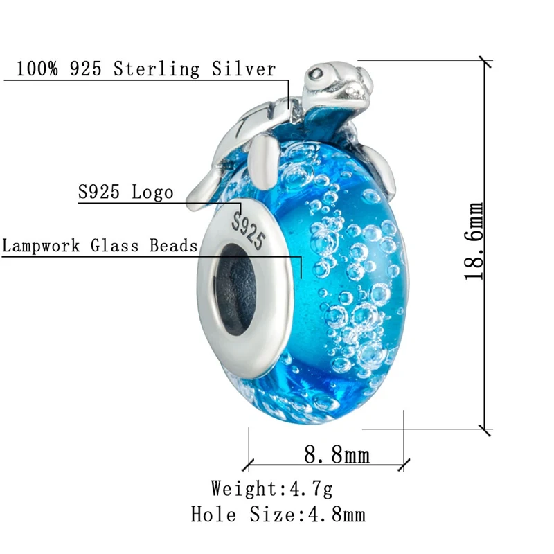 Sambaah морская черепаха на голубом море стеклянные амулеты 925 пробы серебряные различные бусины в виде черепахи для оригинального Пандора животного летний браслет