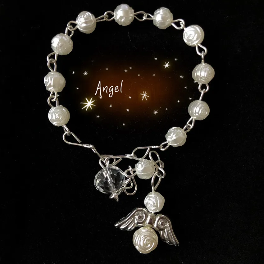 

10pcs Rose flower Pearl silver Angel First communion favors Recuerditos Bautizo Mini Rosary Baptism Favors