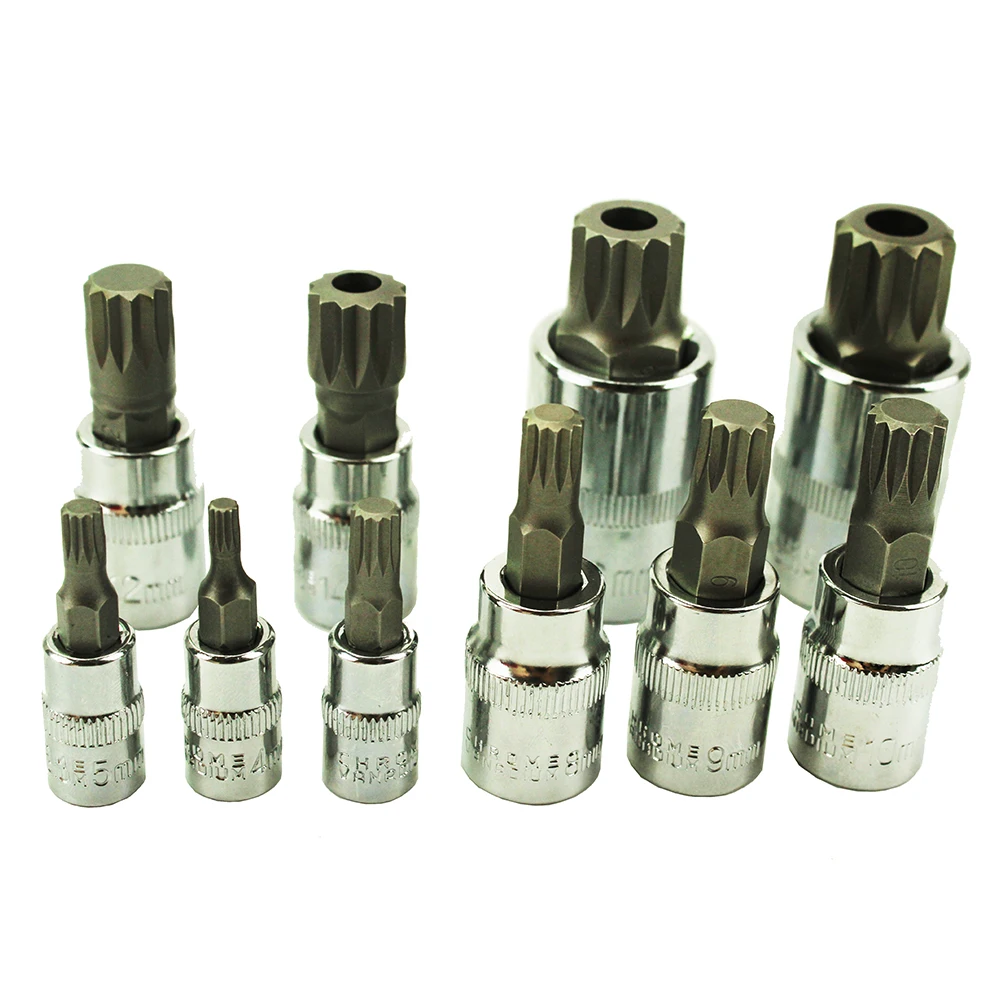 10Pcs 12 Point Triple Square Spline Bit Socket Set For Tamper Proof Lug