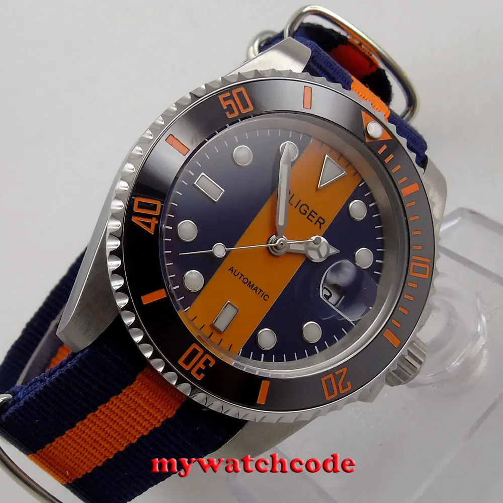 40mm bliger blue & orange dial sapphire crystal automatic movement mens watch113 40mm bliger blue & orange dial sapphire crystal automatic movement mens watch113