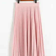 Весенне-осенняя Новая модная женская однотонная плиссированная юбка средней длины с высокой талией, эластичная юбка, акция, женская, черная, розовая