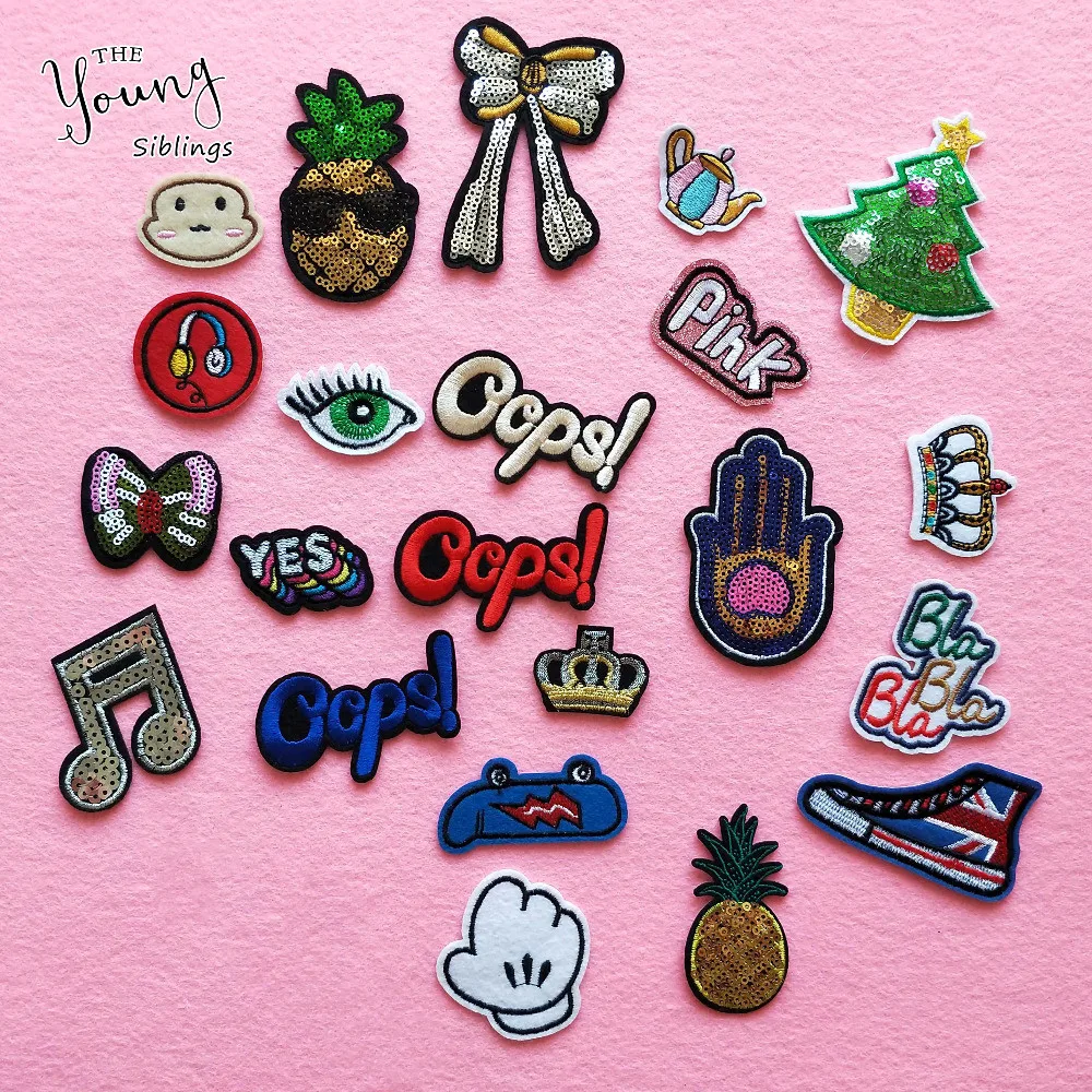 

New Fashion DIY Sewing cartoon letter crown bowknot patches iron on clothing Embroidery Fabric Badges Sticker accessories