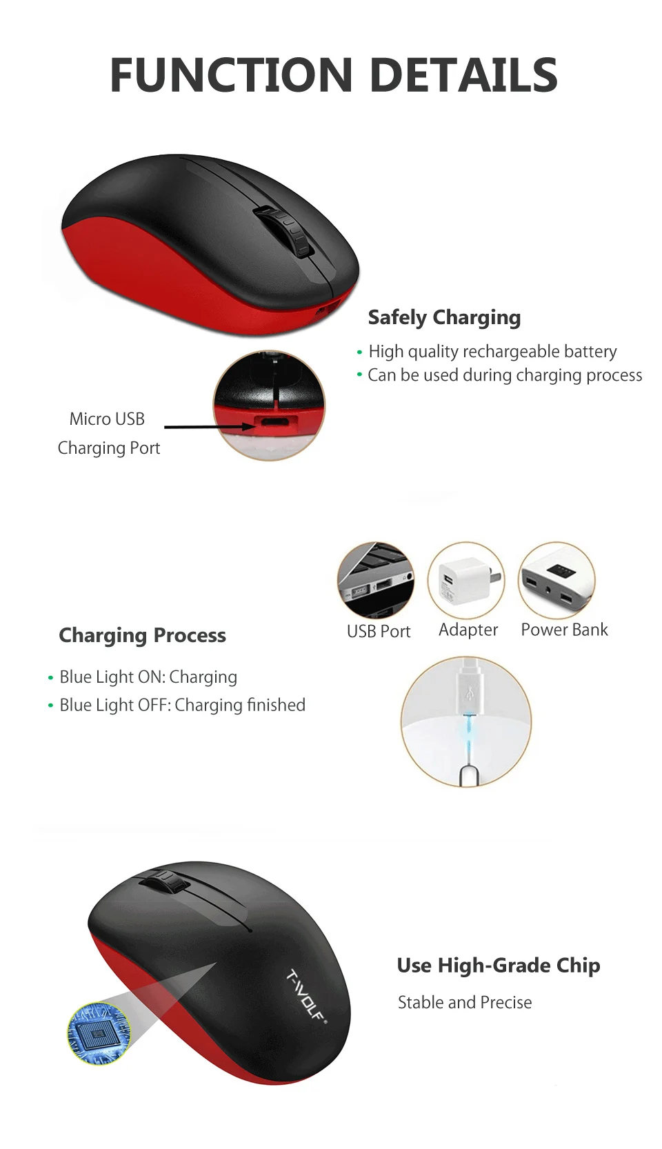 T-WOLF Q8 Wireless Rechargeable Optical Mouse (8)