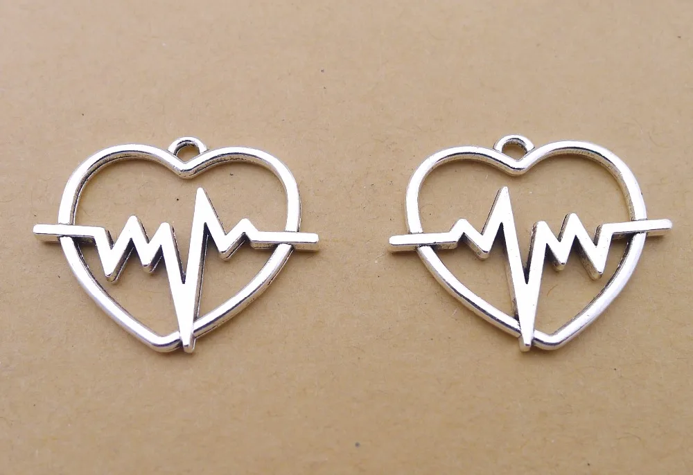 

free shipping 50pcs/lot LD01 antique silver heart cardiogram shape alloy charm pendant fit jewelry making 30x25mm wholesale
