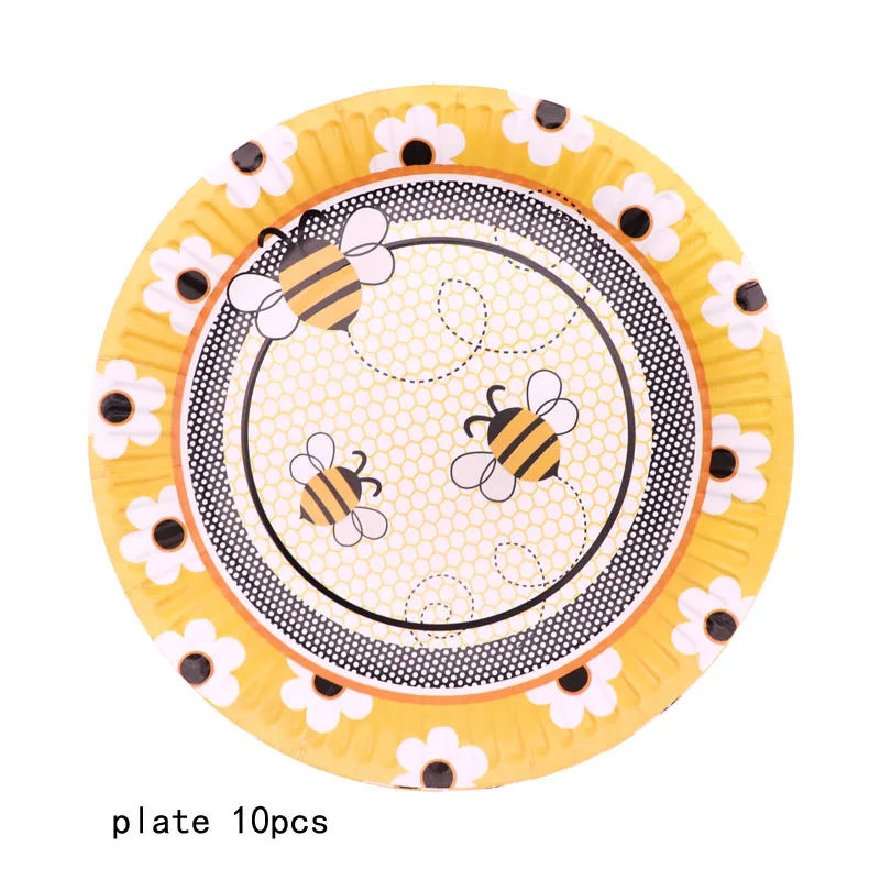 Милая желтая посуда с пчелами Наборы украшения для дня рождения Дети партии одноразовая салфетка бумажные тарелки стаканчики вечерние принадлежности - Цвет: plate 10pcs