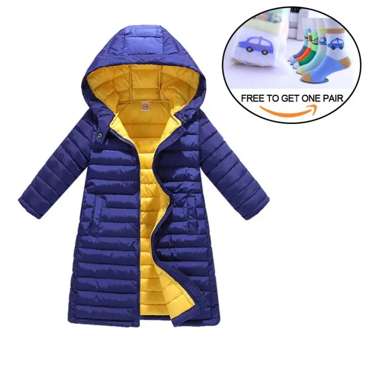 Зимняя парка-пуховик для девочек; Новая брендовая модная однотонная Детская куртка унисекс с капюшоном; детская хлопковая теплая верхняя одежда; Casacos - Цвет: Navy