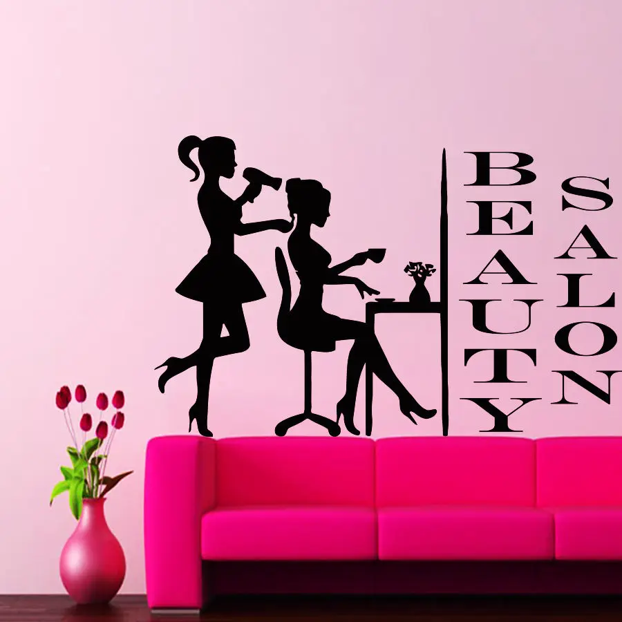 Beauty Salon Vinyl Wall Decal Sexy Girls Hairdresing Hairdryer Mural