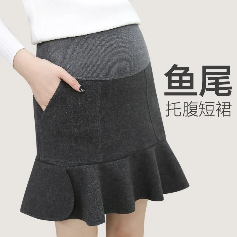Новая юбка для беременных женщин; сезон осень-зима; облегающая юбка в виде рыбьего хвоста; Корейская версия пончо; плиссированная юбка в виде лотоса sk - Цвет: shen hui