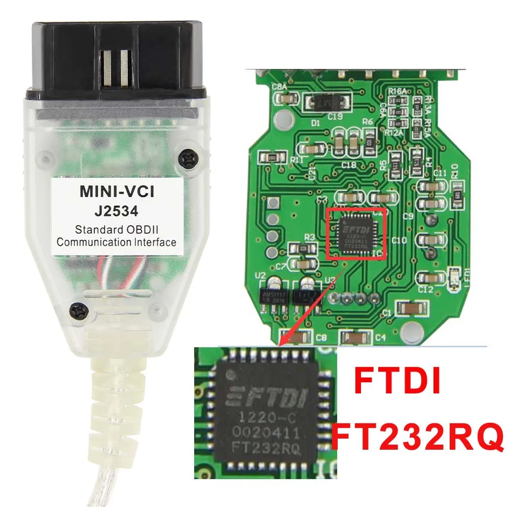 Мини vci V14.20.19 J2534 для Toyota FTDI FT232RL/FT232RQ чип ТИС Techstream OBD2 сканер автомобильный диагностический кабель MINI-VCI MINIVCI - Цвет: FTDI FT232RQ