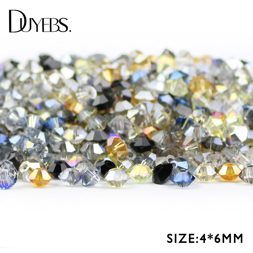 

DUYEBS 4*6MM UFO Spaceship Shape Glass Beads 100pcs Austrian Crystal Double Bicone Loose Beads For Jewelry Bracelet Making DIY