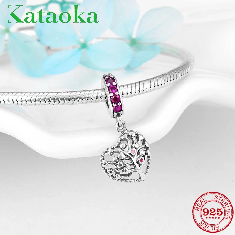 

Fashion 925 Sterling Silver Tree Of Life sparkling pink CZ Charms Fit Original Pandora Charm Bracelet Jewelry making