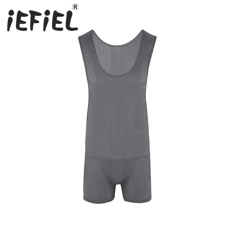 iEFiEL Mens Fashion Mesh Wrestling Singlet Breathable