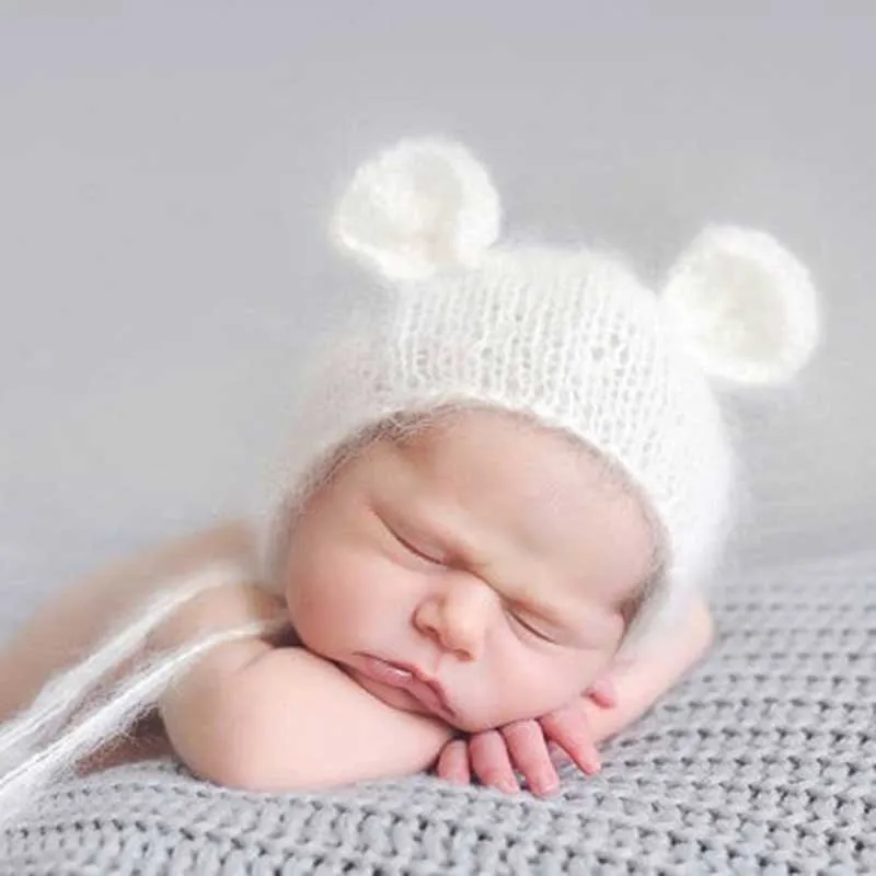 Baby Mohair knitting Bonnet Hat Newborn Photo Photography Prop Cap Outfit ZJHN 