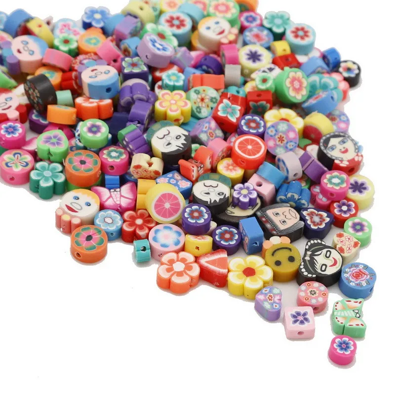 

25pcs 6-15mm Heart/Round/Star shapes Random Mixed Color Polymer Fimo Clay Beads For Making Necklace Bracelet Accessory DIY