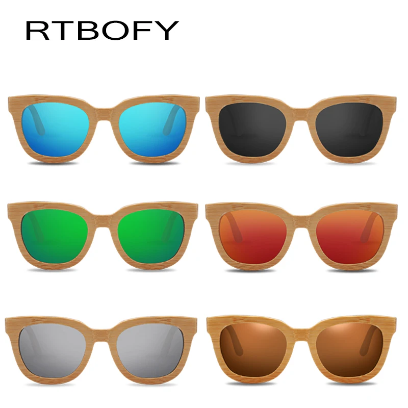 Rtbofy солнцезащитные очки с деревянной оправой Для женщин бамбуковая рамка поляризованные солнечные очки линзы очки с деревянной коробкой UV400 Защитные Оттенки Солнцезащитные очки ZA22