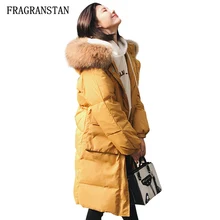 Женский Зимний толстый пуховик с натуральным меховым воротником для женщин, высококачественное однотонное пальто, женские повседневные Длинные парки JQ510