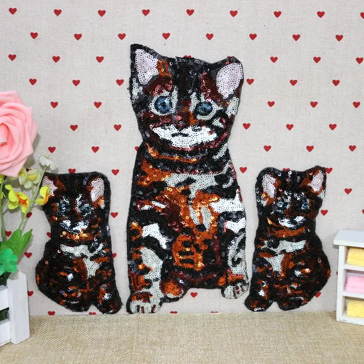 Sew On Embroidered Sequins Glitter Patch cats applique large sequins