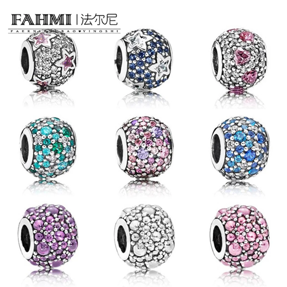 

FAHMI Real 925 Sterling Pure Silver Sparkling STATS Clip Charm Bead Fit Original Bracelet DIY Earrings pendant Authentic Jewelry