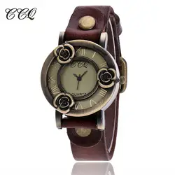 CCQ Luxury Brand Retro Flower Watch Women Dress Vintage Cow Leather Bracelet WristWatch Casual Quartz Watch Relogio Feminino