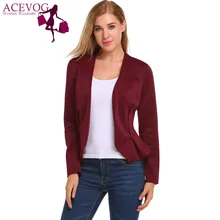 ACEVOG Women Autumn Classic Blazer Long Sleeve V Neck Open Front Basic Jacket Slim Casual Solid Office Lady Blazer Work Jacket