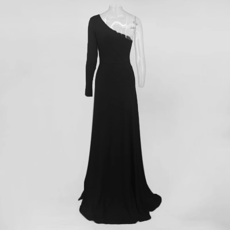 One Shoulder Black High Split Leg Elegant Long Dress