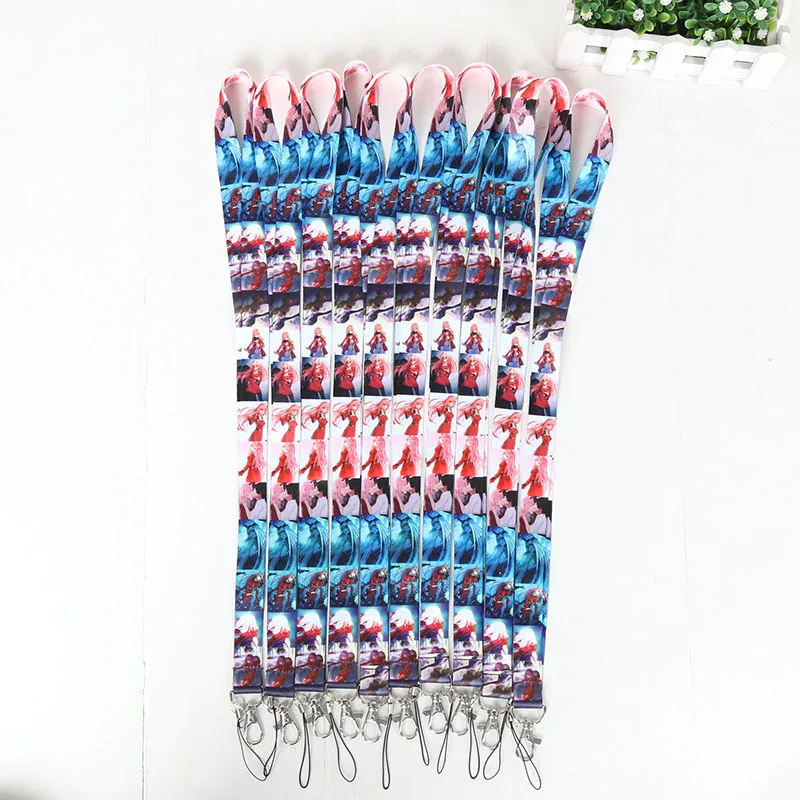 

10pcs/set 44cm Anime DARLING in the FRANXX HIRO 02 ZERO TWO Satin Phone Rope neck Strap Clip Card Lanyard figure toys