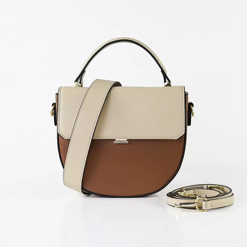 

Blascher New Fashion Women Saddle Bag Wide Shoulder Strap Vintage Solid Genuine Leather Handbag Leather Messenger Bag MBA23