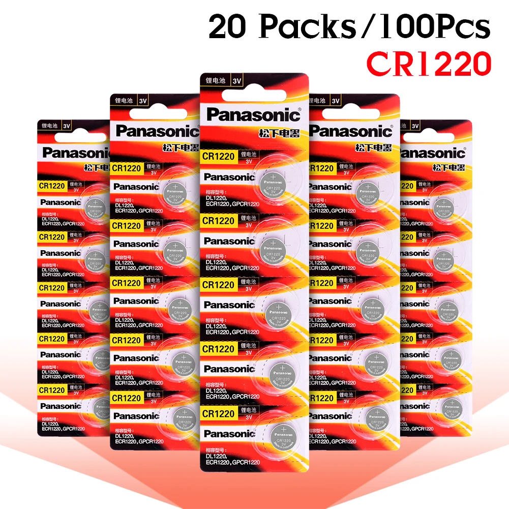 

PANASONIC 100Pcs 3V CR1220 ECR1220 DL1220 LM1220 KL1220 Lithium Battery Button Coin Cell Suitable Supports Watch Calculator
