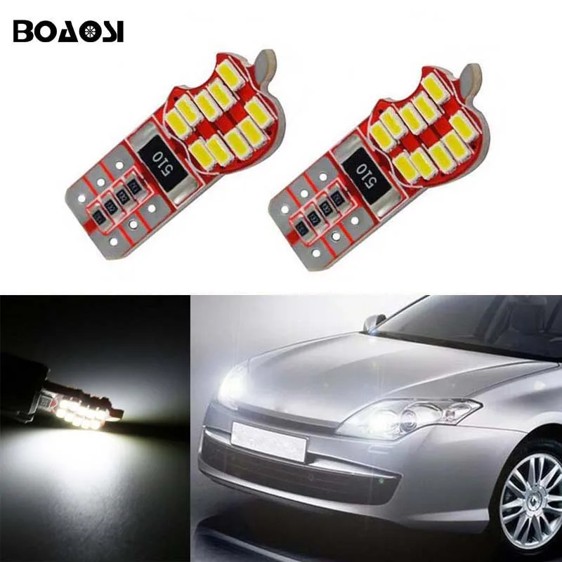 

BOAOSI 2x led W5W T10 4014SMD canbus Car Light with Projector Lens for renault megane 2 duster logan clio laguna 2 Koleos