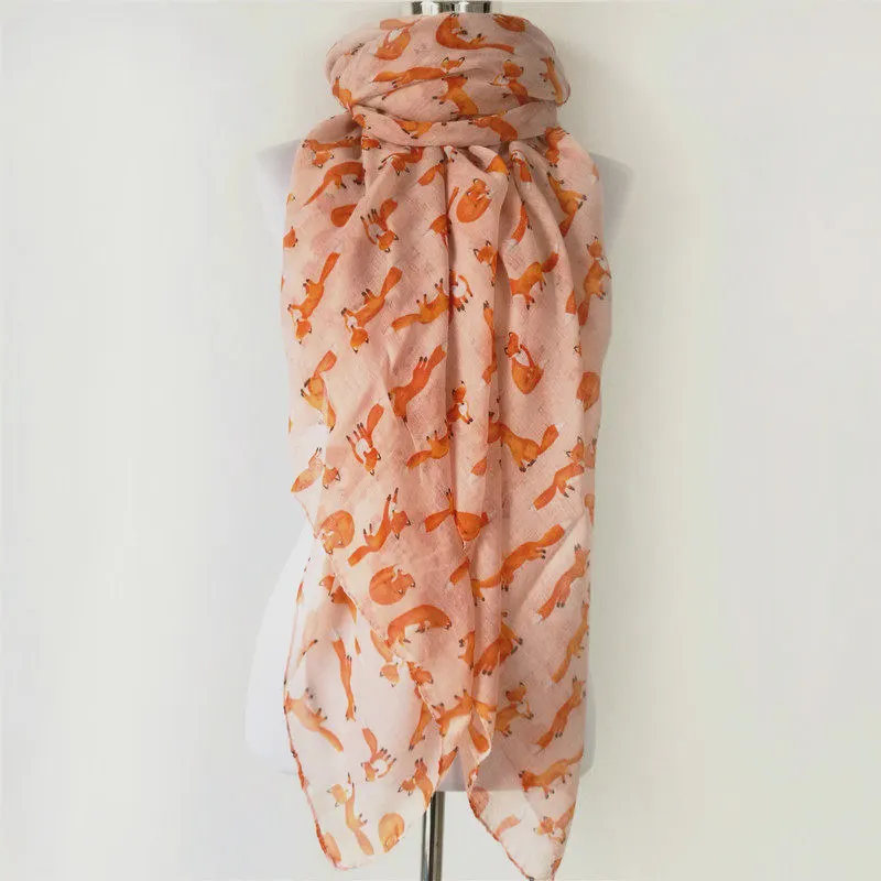 무료 배송 판타지 작은 여우 동물 스카프, 사랑스러운 여성 긴 쉐브론 스카프, 패션 인쇄 스카프
