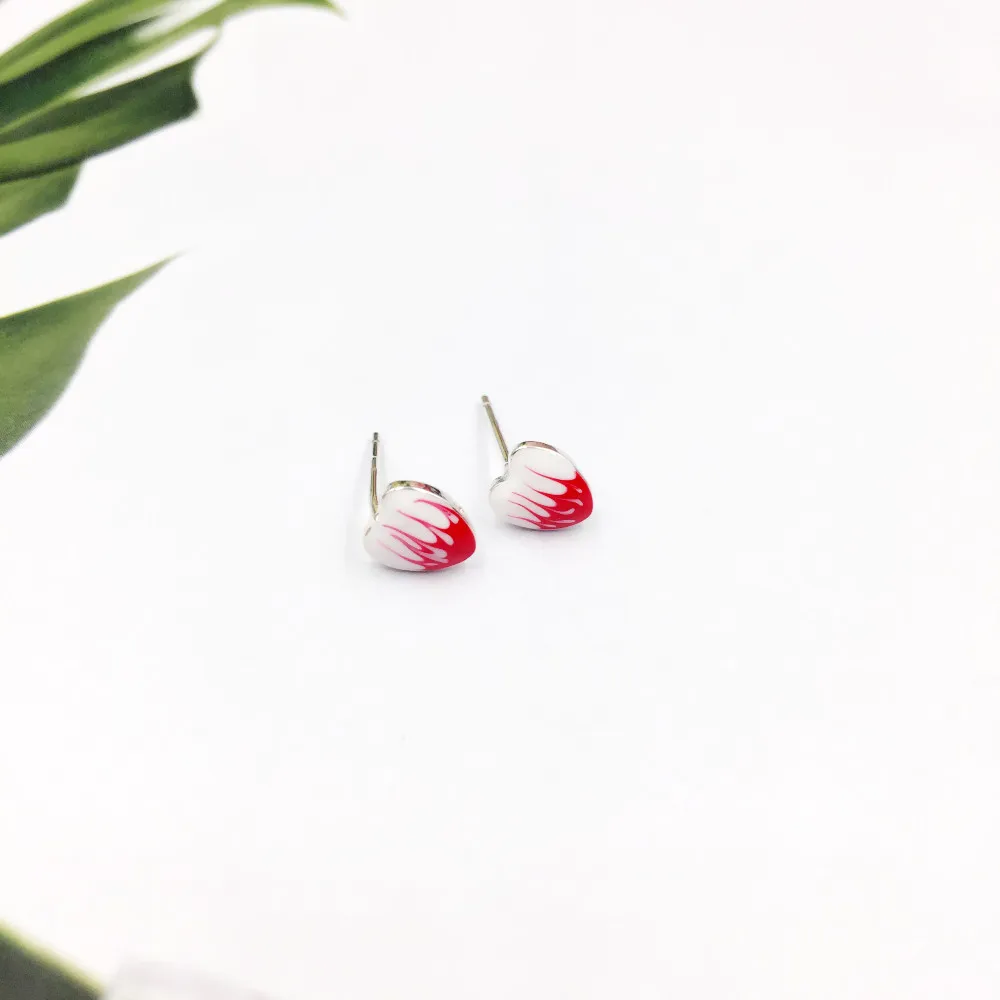 

925 Sterling Silver Jewelry Fashion Cute Tiny Heart Stud Earrings for Women Girls Simple Enamel Earring Lady Gift