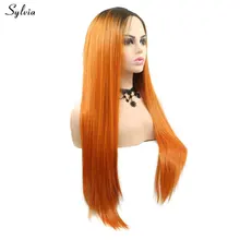 Sylvia Kanekalon Perruque Peruca длинные прямые женские парики омбре с темными корнями оранжевый персиковый смешанный цвет синтетический парик фронта шнурка 26"