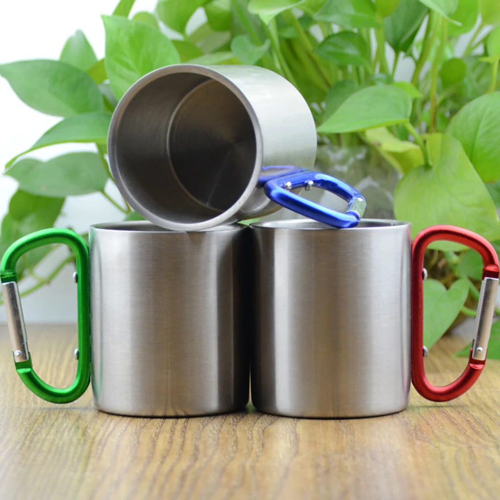 300ml/10oz Camping Mug Carabiner Lock Metal Outdoor Backpacking Travel Cups Beer Coffee For Climbing