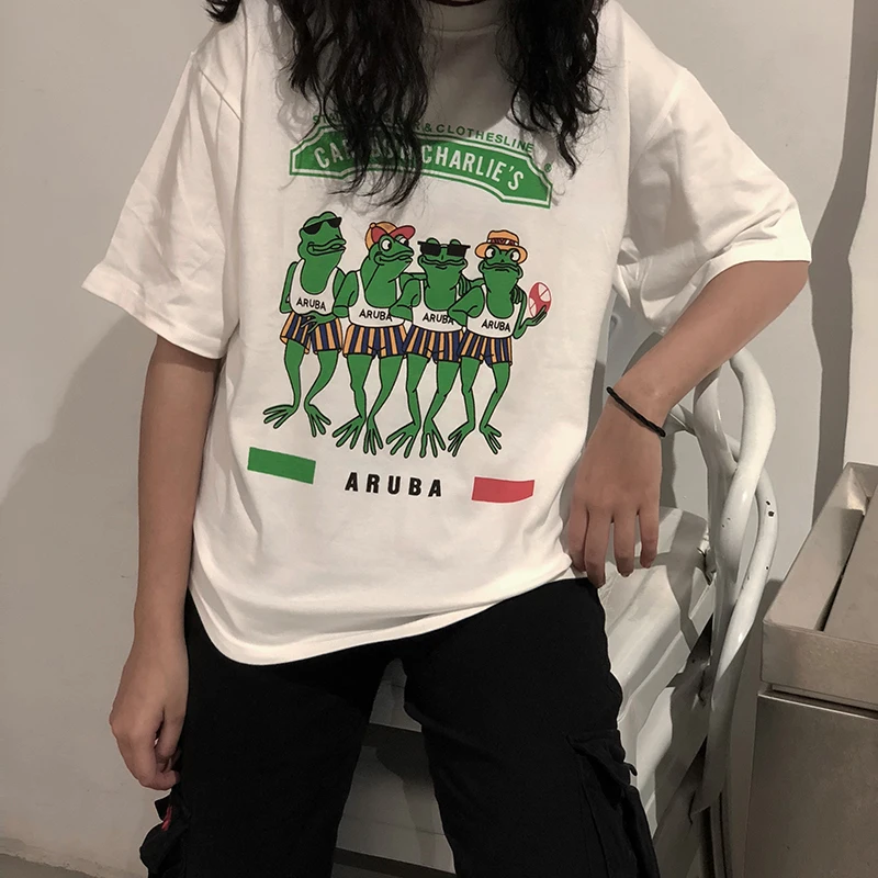 

YouGeMan Fashion Woman Tshirt Top 2019 Spring Summer Clothes Korean Ulzzang Harajuku Funny frog Short Sleeve T-shirt Female Tees