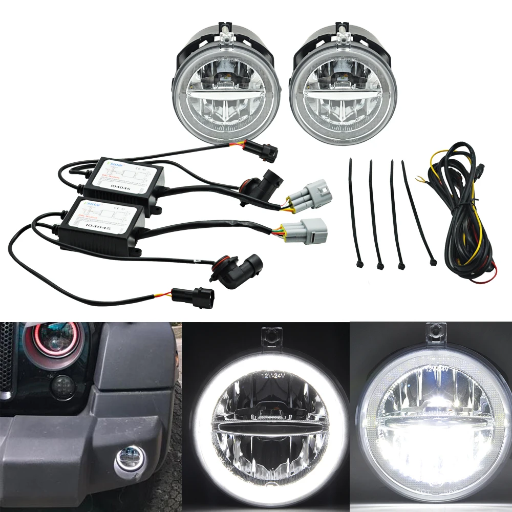 

White Guide DRL Halo Rings Led Driving Fog Light Assembly Kit For Jeep Grand Cherokee Commander For Dodge Dakota For Chrysler