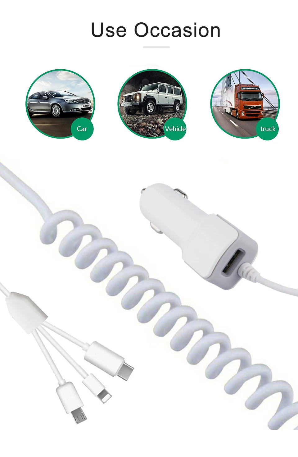 1USB Порты и разъёмы 12 V Универсальный в розетка в автомобиль вилка адаптера зарядного устройства зарядки разъем Micro USB кабель для передачи данных для Android Тип-c iOS 5V2. 1A